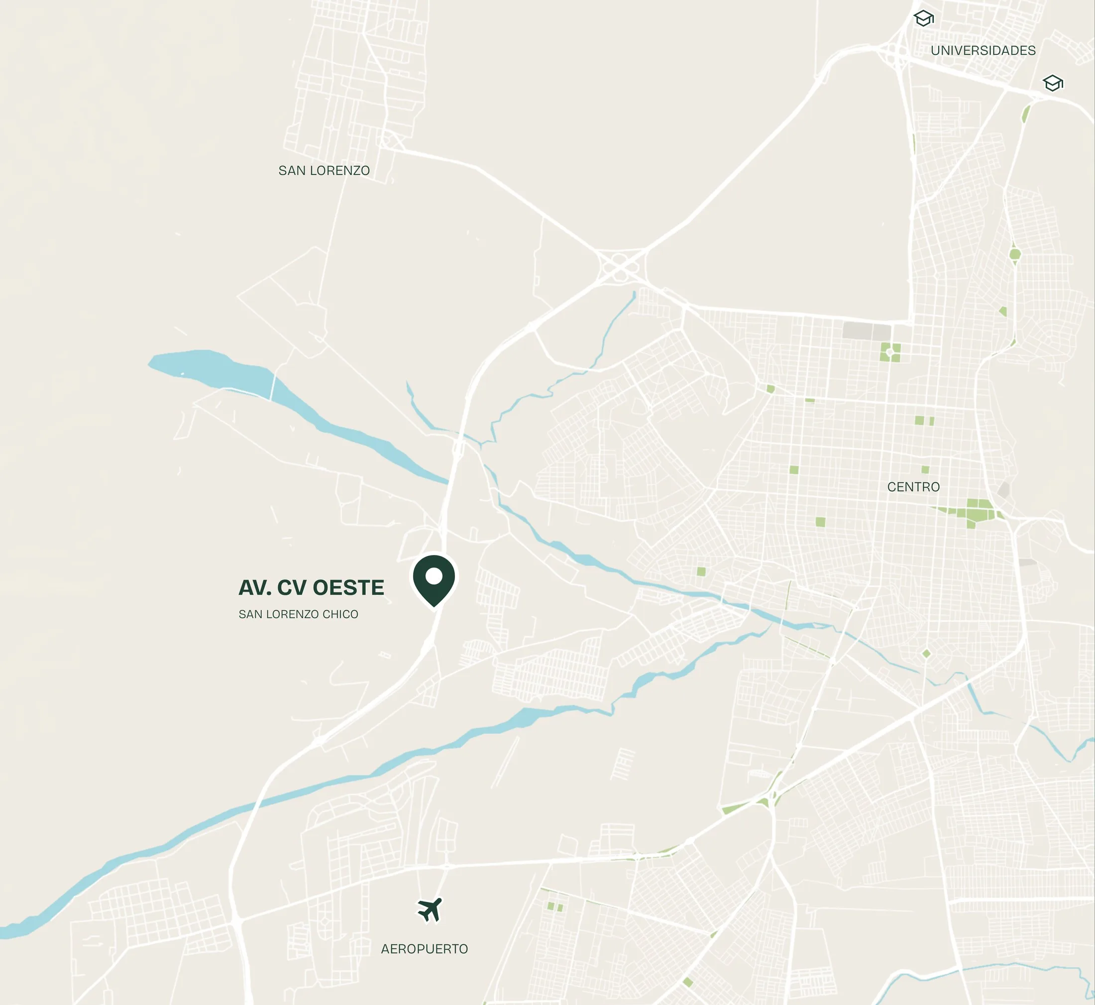 Mapa: AIRES sobre Av. Circunvalación Oeste, San Lorenzo Chico — a minutos del centro de Salta, el aeropuerto y las universidades